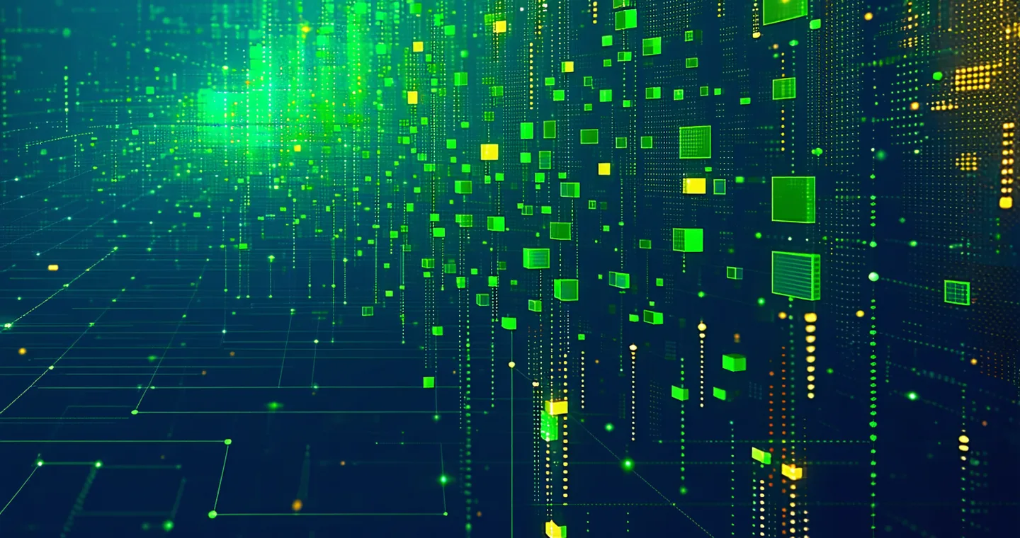 Dense GPU cluster topology grid with color-coded utilization — green packed instances, amber moderate, dark idle — overlaid with curved auto-scaling lines
