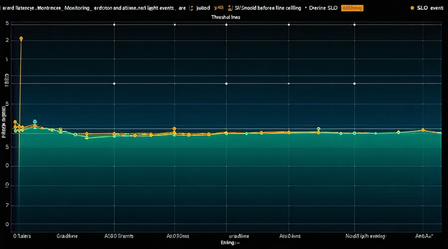 Latency chart showing p99 values staying within green SLO threshold envelope, with scaling event markers when replicas increase to prevent SLO breach